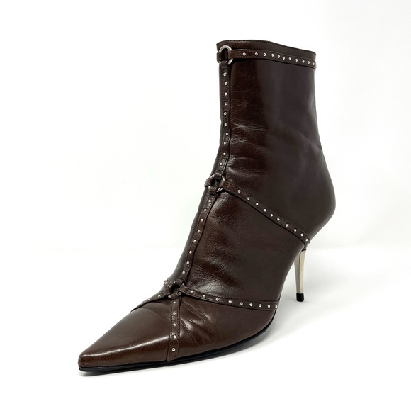 Vintage Christian Dior Galliano Y2K Brown Leather Bondage Ankle Boots Heels 37 7 - Picture 11 of 11